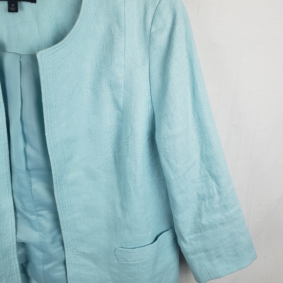 Talbot's Linen Blue Open Front Blazer With Pockets Sz 10 - Picture 4 of 10